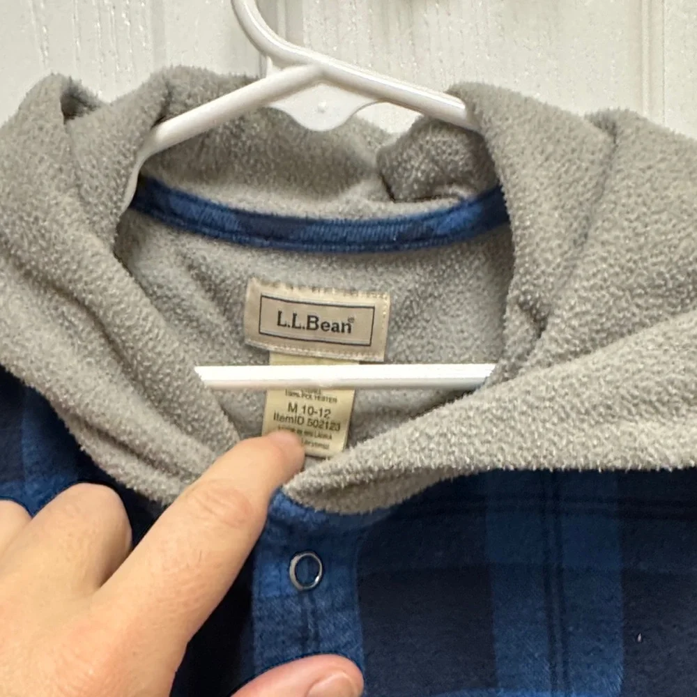 L.L. Bean Blue Checkered Shirt with Gray Hood - Picture 2 of 4
